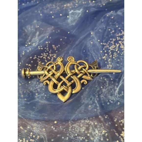 Silver Toned Celtic Knot Metal Viking Filigree Hair Slide Stick Clip Barrette - Picture 4 of 6